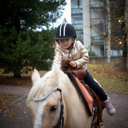 Bokvillan muižas pagalmā svētku dalībniekus izvizināja ponijs.